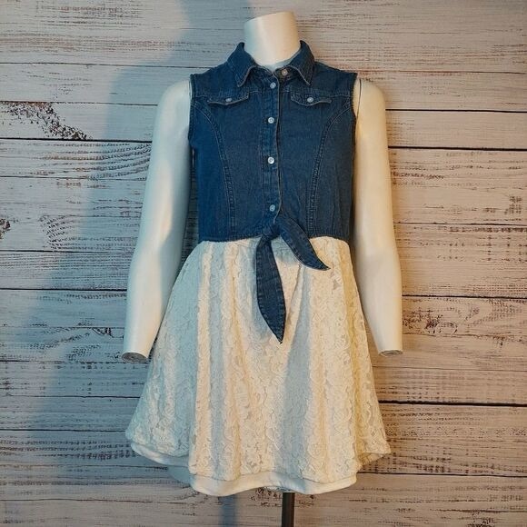 Blue White Sleeveless Girls sz Large Dress - Picture 2 of 8